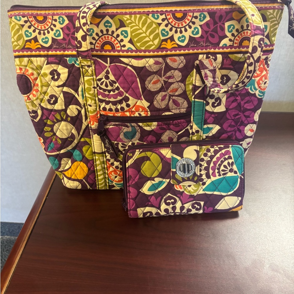 Vera Bradley Purple and Green Tote Bag with Bohemian Pattern
